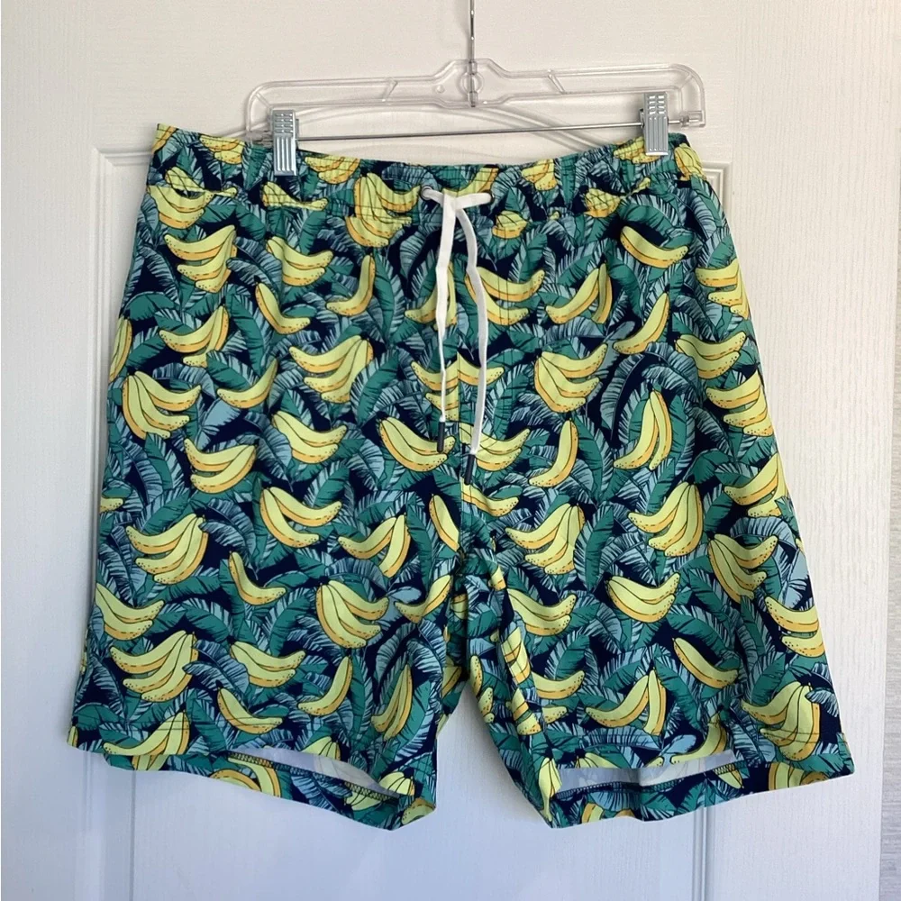 Men's Members Mark Tropical Banana Print Swim Trunks - Green XL BNWT